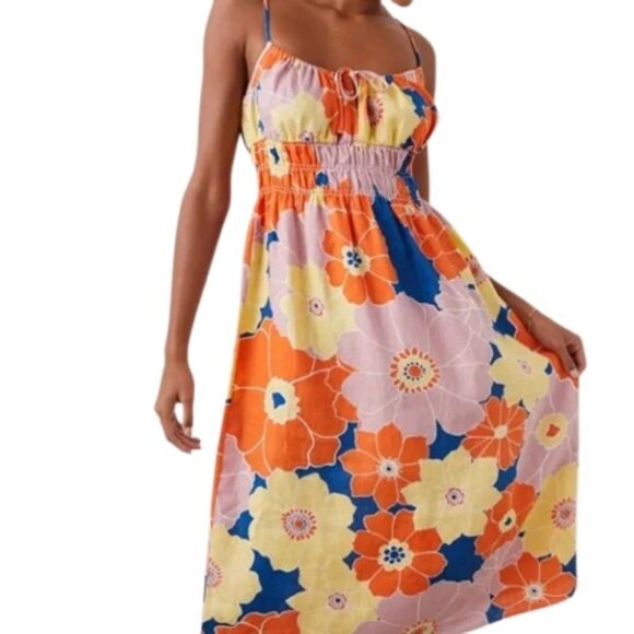 Rails Womens Octavia Flower Power Midi Sundress Smocked Waist Linen M - Picture 1 of 6